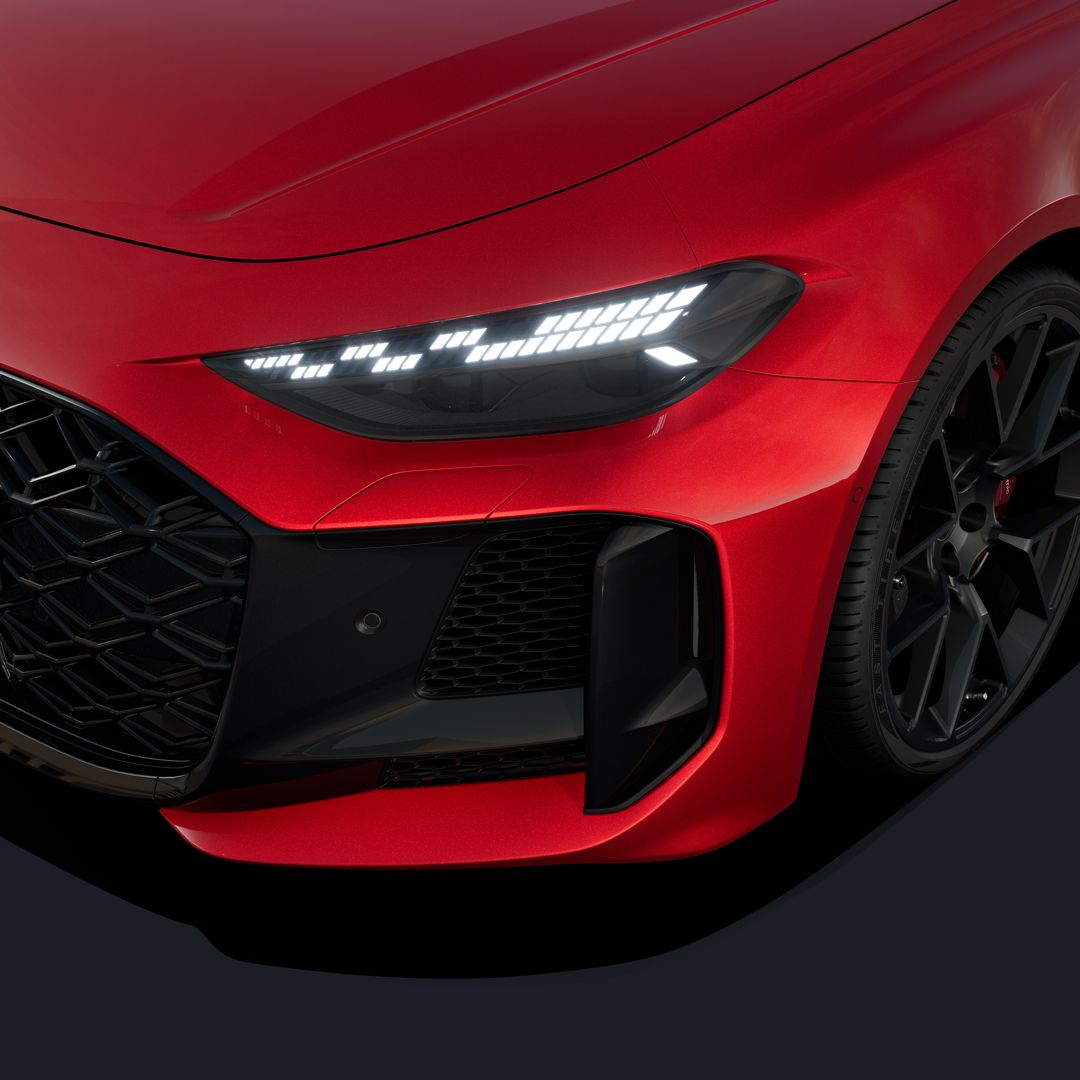 Fokus auf den dunklen Matrix LED-Scheinwerfer mit "checkered flag" Lichtdesign.
